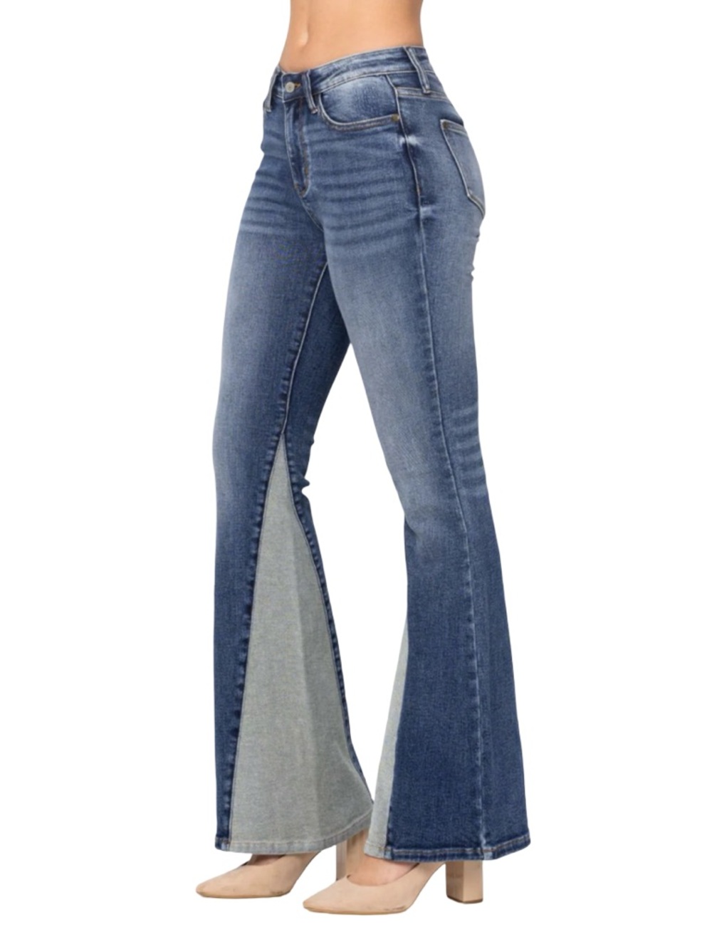 Judy Blue Two-Tone Blue Flared Wide Leg Jeans
